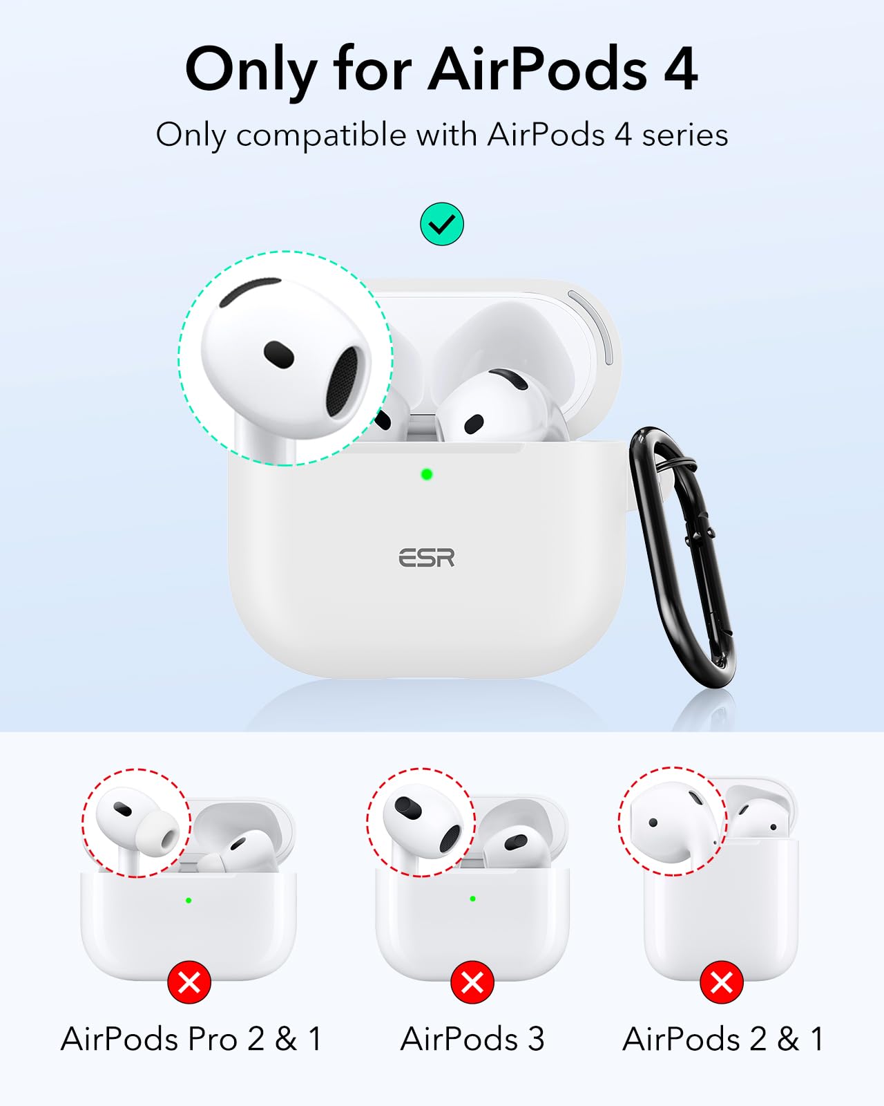 Foto 3 pulgar | Funda Para Airpods 4 Esr Con Protección Total Contra Caídas Y Mosquetón  Color Blanco - Venta Internacional.