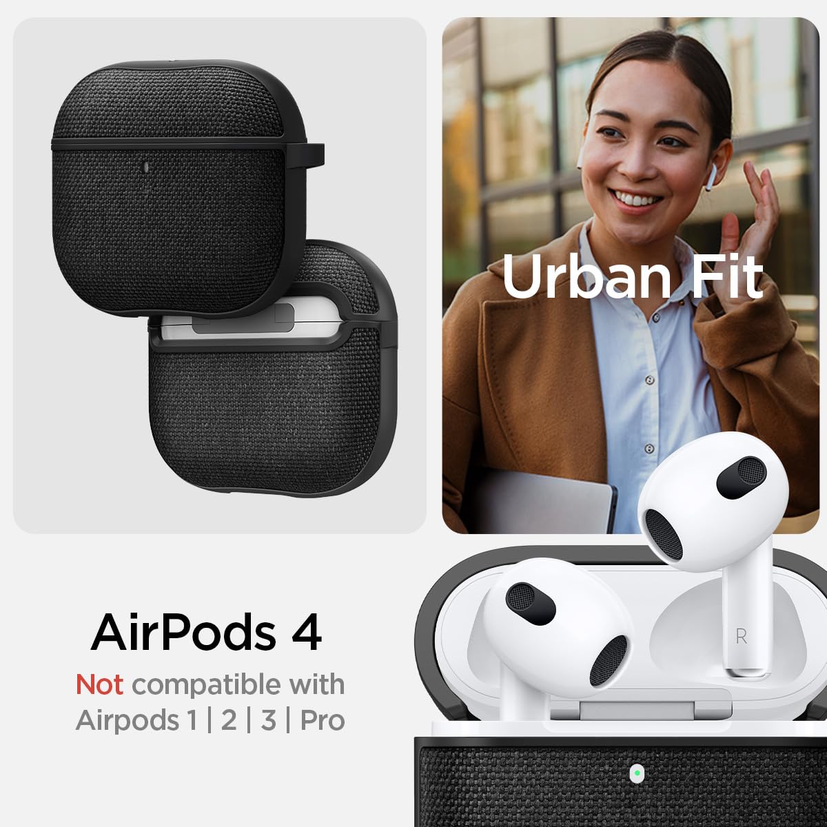 Foto 3 pulgar | Funda Spigen Urban Fit Para Airpods 4 (2024) Con Mosquetón Negra - Venta Internacional.