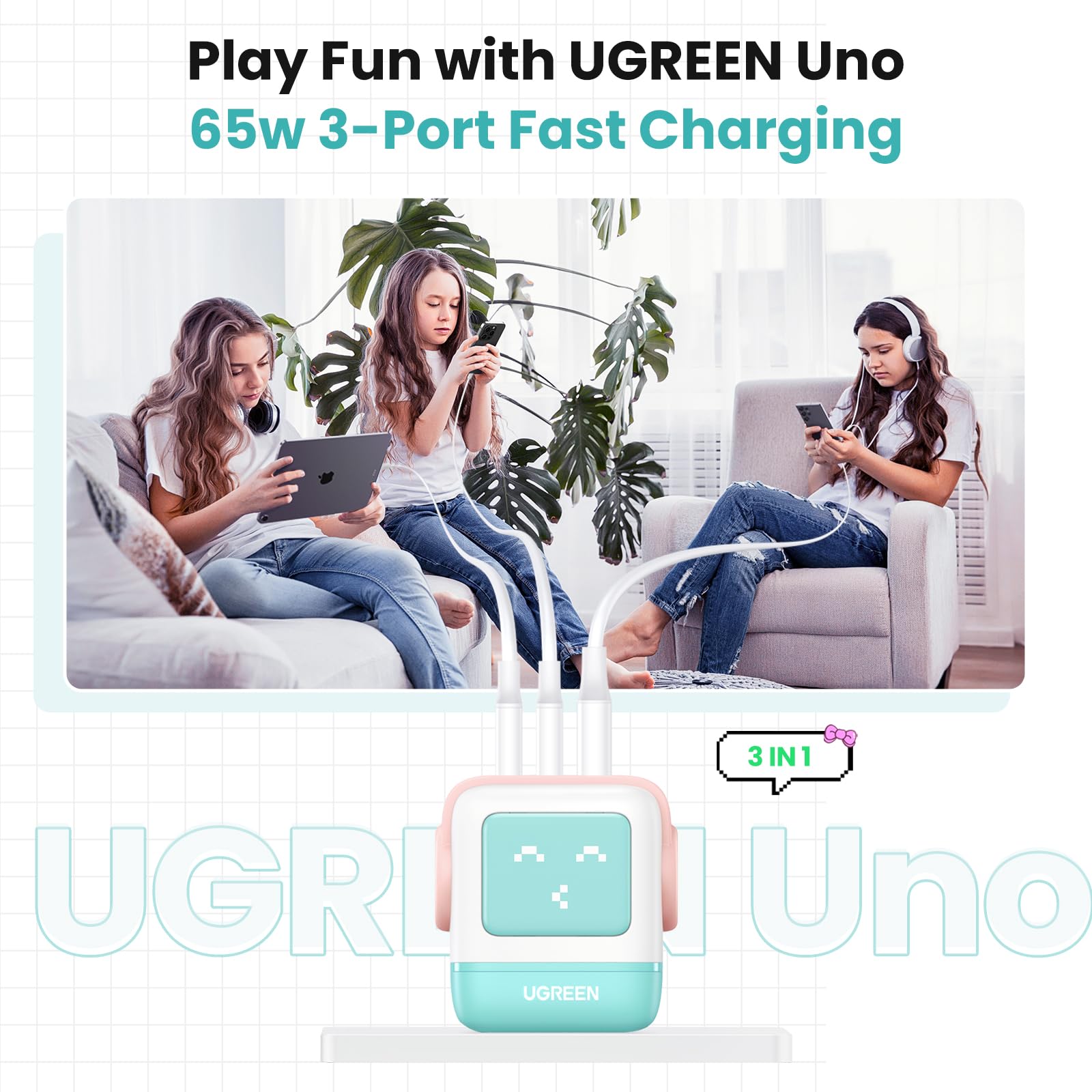 Foto 4 pulgar | Cargador Ugreen de 3 Puertos 65 W  - Venta Internacional