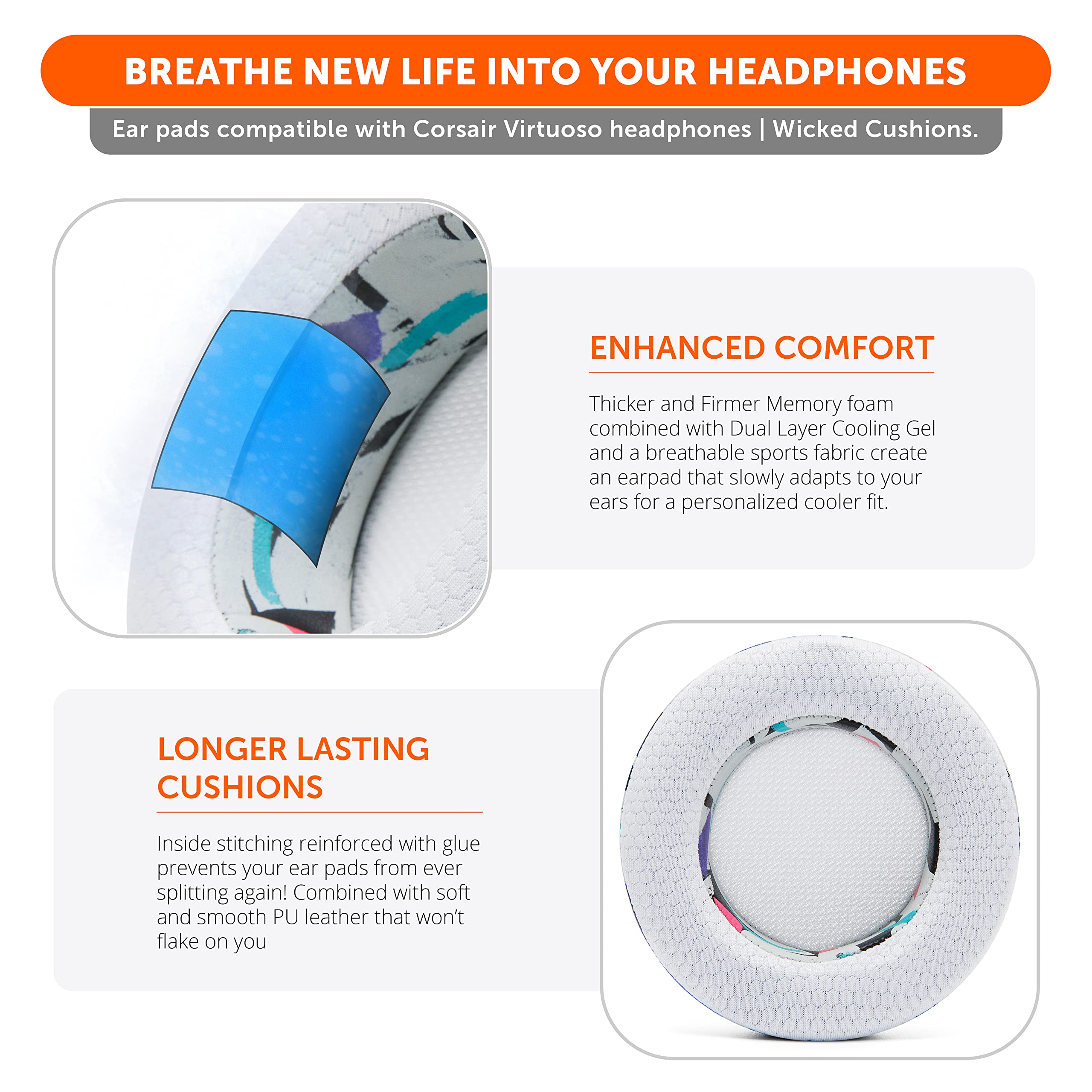 Foto 5 pulgar | Almohadillas Wc Freeze Virtuoso Hybrid Cooling Gel Corsair White - Venta Internacional.