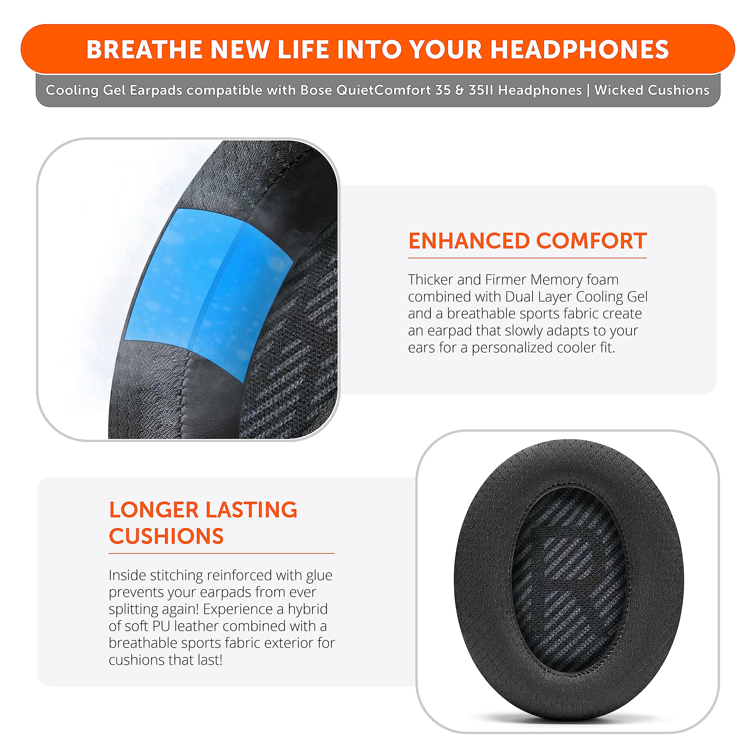 Foto 4 | Almohadillas De Gel Refrigerante Para Auriculares Bose Qc35 Y Qc35ii - Venta Internacional.