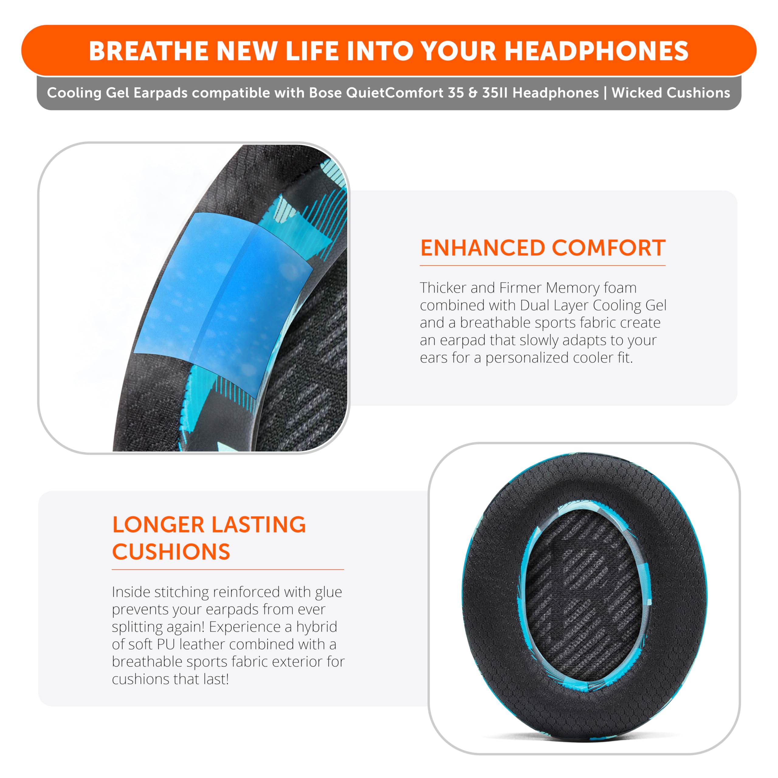 Foto 5 pulgar | Almohadillas De Gel Refrigerante Para Auriculares Bose Qc35 Y Qc35ii - Venta Internacional.