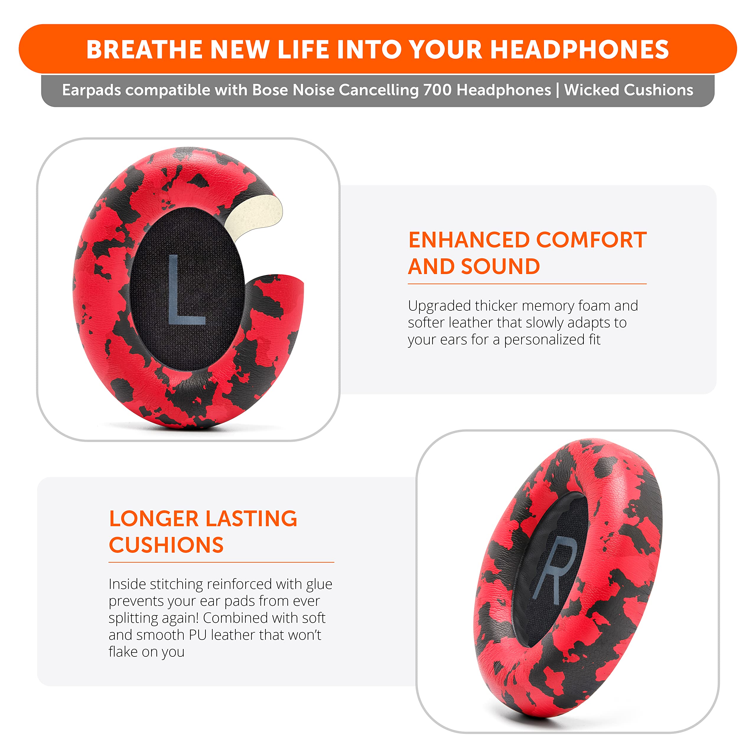 Foto 4 | Almohadillas De Repuesto Wc Wicked Cushions Para Bose 700 Red Camo - Venta Internacional.