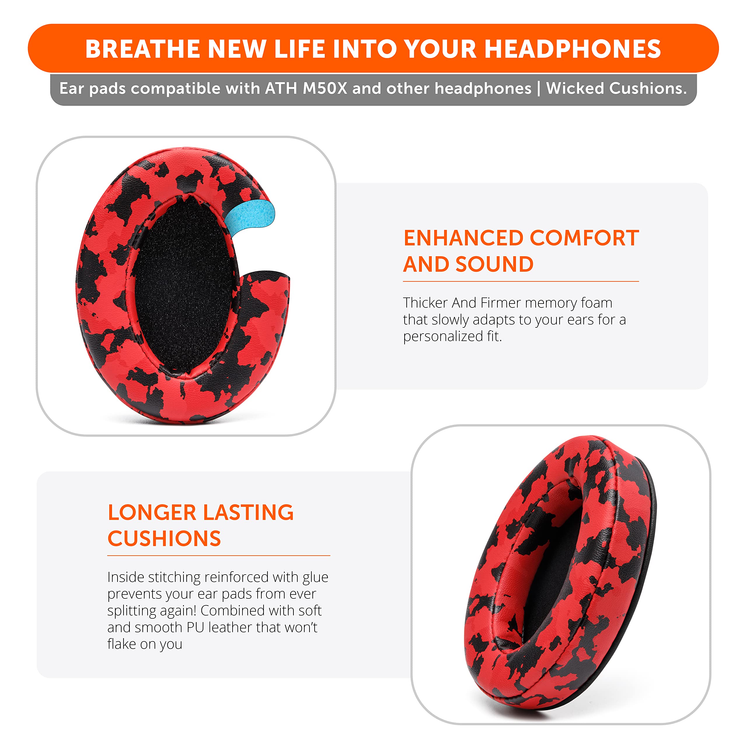 Foto 5 | Almohadillas Wc Wicked Cushions Padz Red Camo Para Ath M50x - Venta Internacional.