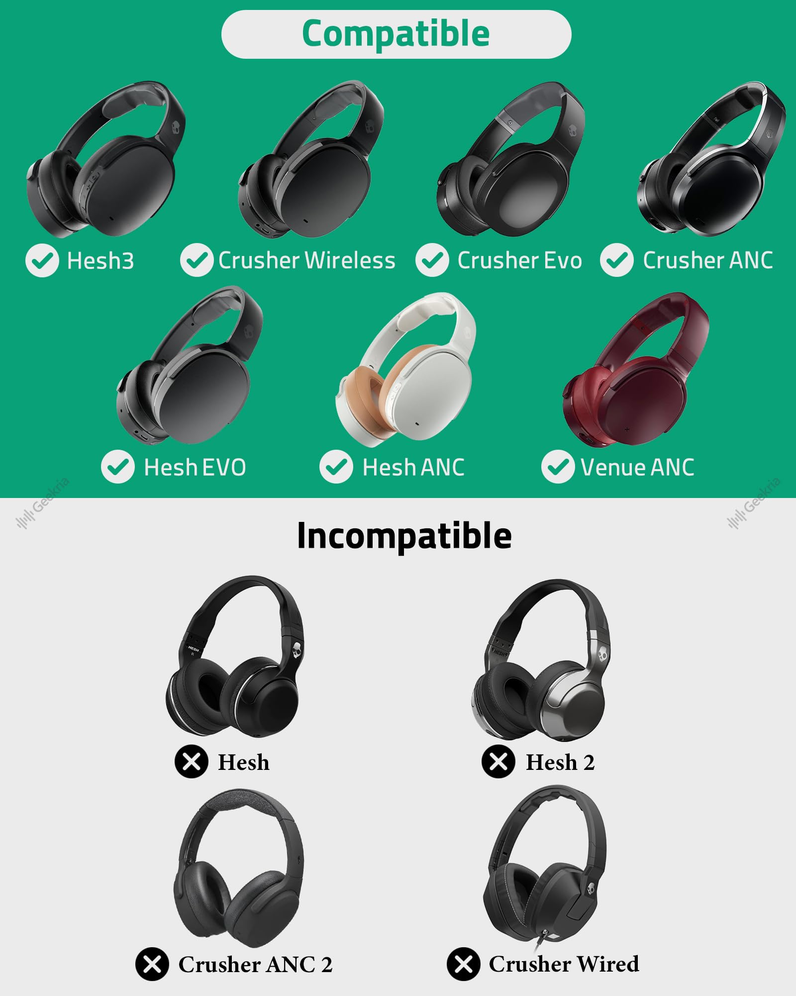 Foto 2 | Almohadillas De Repuesto Geekria Nova Para Skullcandy Crusher - Venta Internacional.