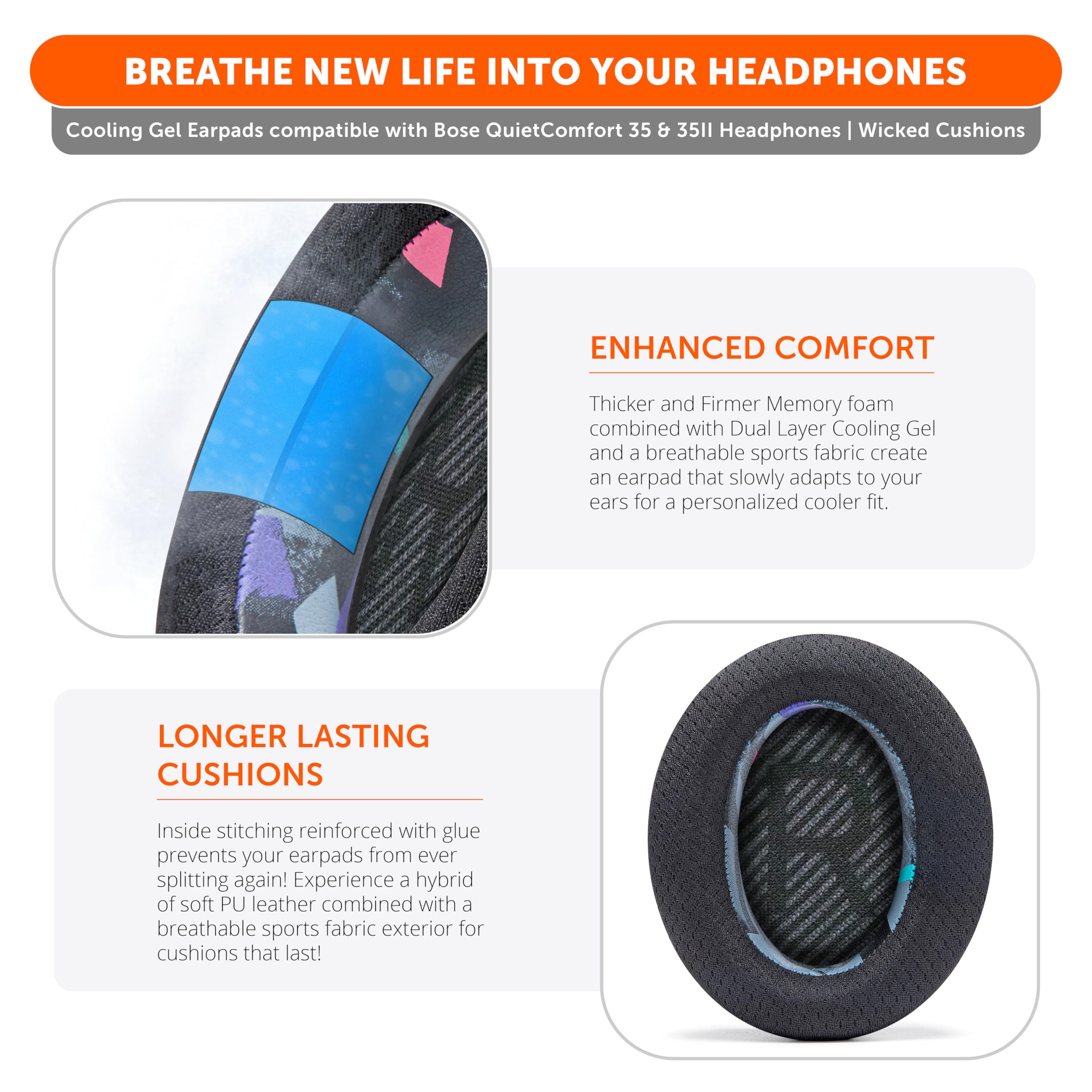 Foto 5 pulgar | Almohadillas De Gel Refrigerante Para Auriculares Bose Qc35 Y Qc35ii - Venta Internacional.