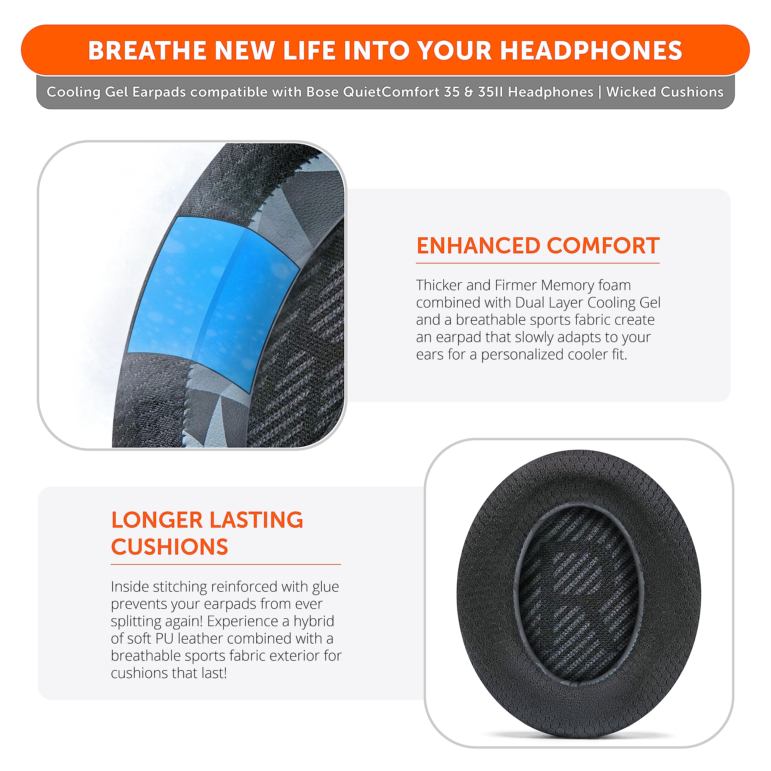 Foto 4 | Almohadillas De Gel Refrigerante Para Auriculares Bose Qc35 Y Qc35ii - Venta Internacional.