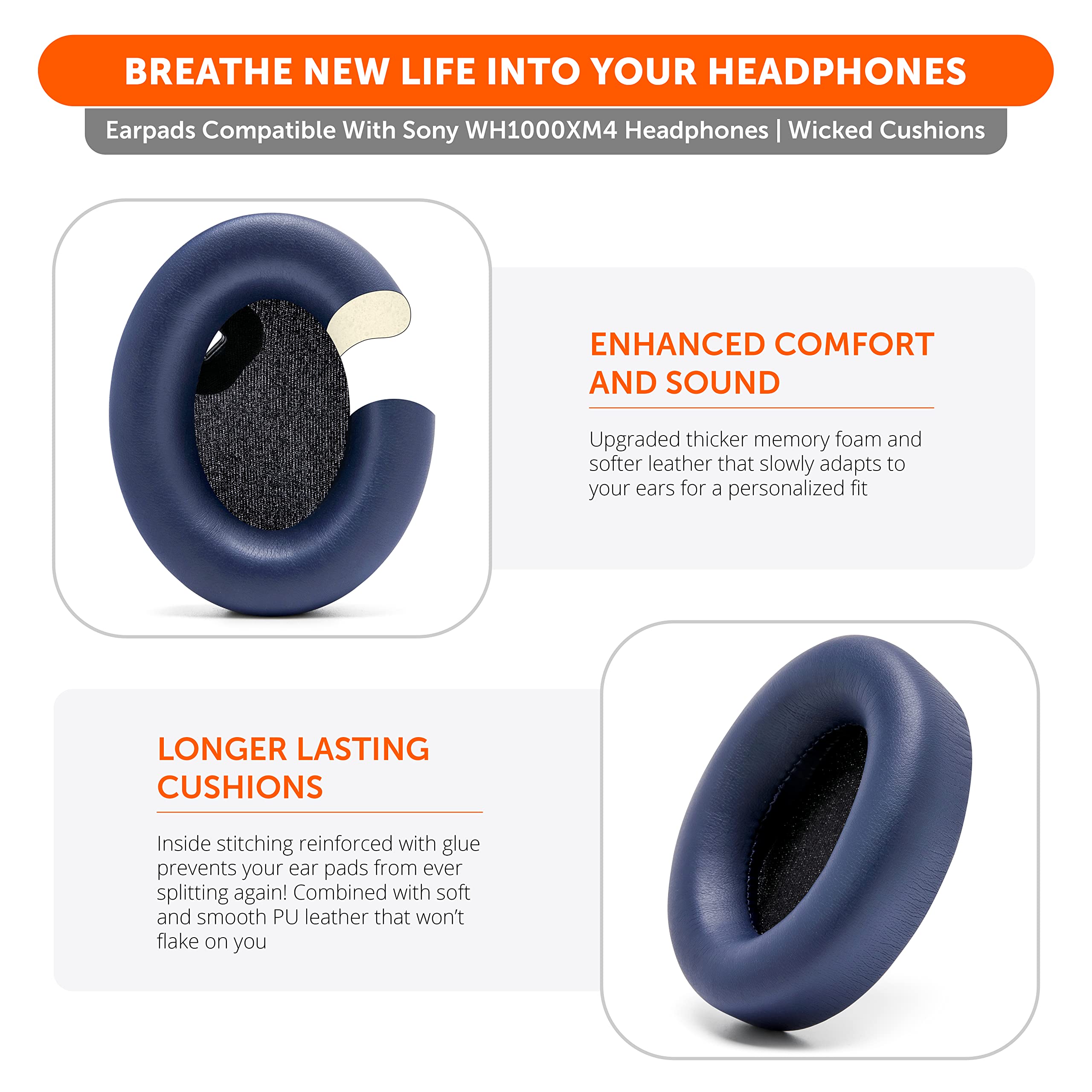 Foto 6 pulgar | Auriculares Wc Wicked Cushions Extra Gruesos Para Sony Wh1000xm4  Color Azul - Venta Internacional.