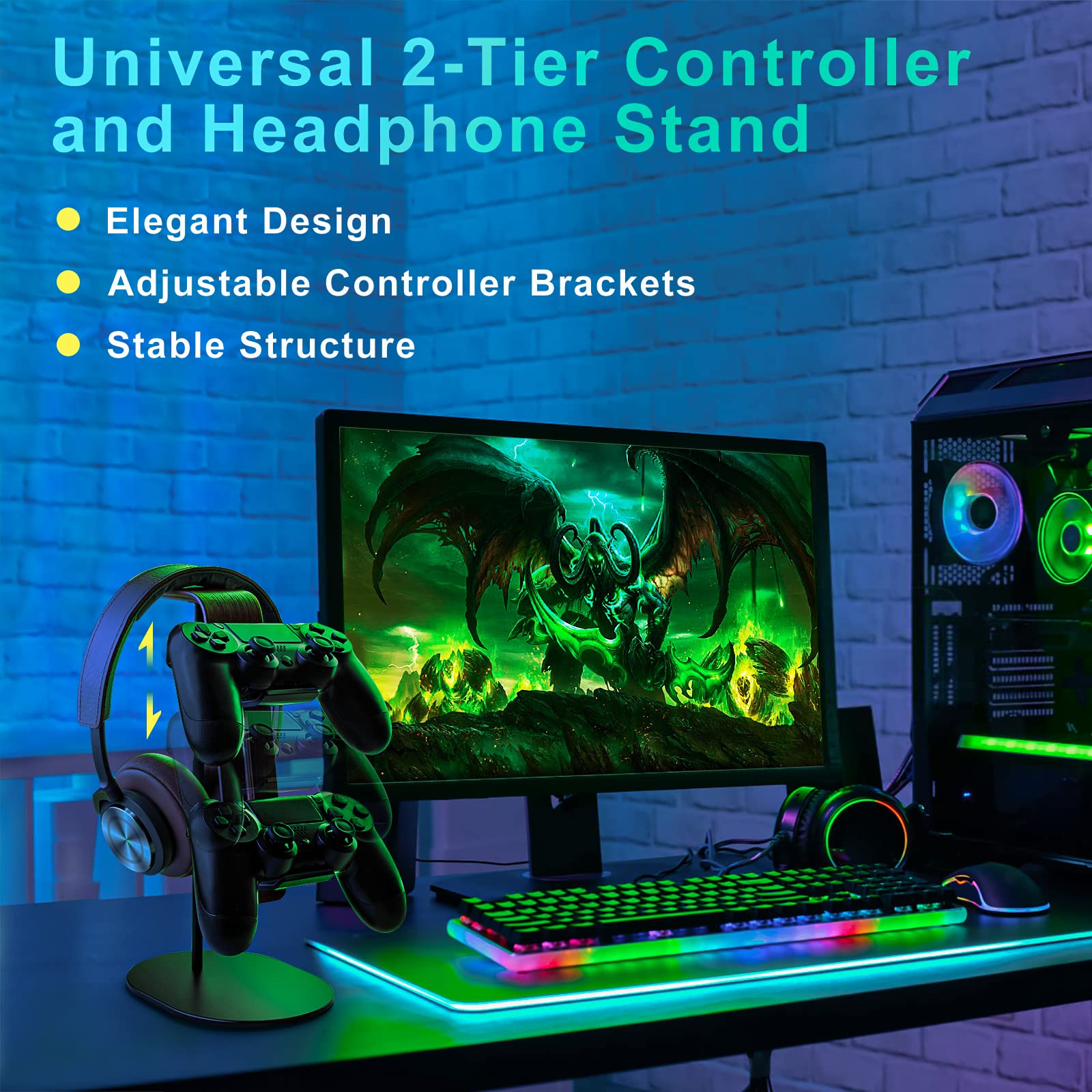 Foto 2 | Soporte Para Mando Y Auriculares Qincoon De Aluminio/madera Ps5/ps4/xbox - Venta Internacional.