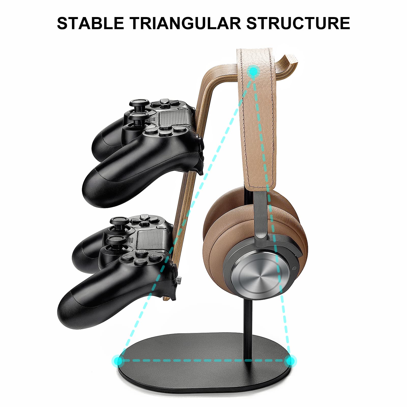 Foto 4 | Soporte Para Mando Y Auriculares Qincoon De Aluminio/madera Ps5/ps4/xbox - Venta Internacional.