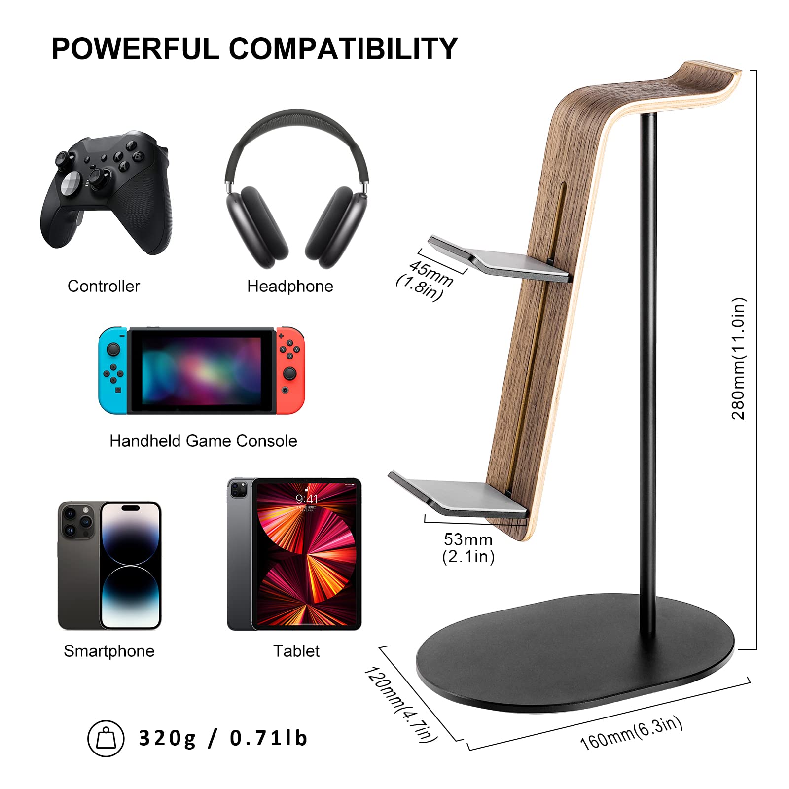Foto 7 | Soporte Para Mando Y Auriculares Qincoon De Aluminio/madera Ps5/ps4/xbox - Venta Internacional.