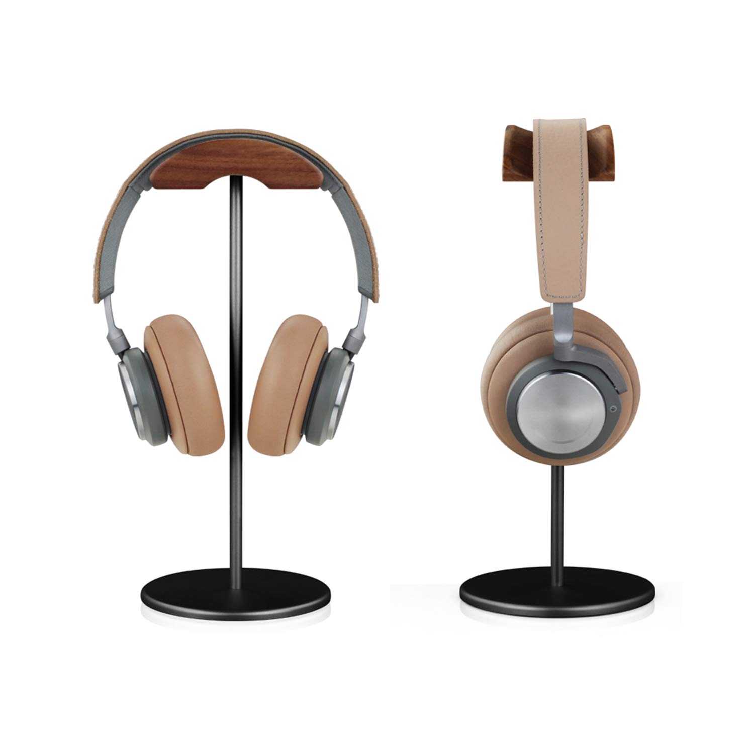 Foto 3 pulgar | Soporte Para Auriculares Qincoon De Madera De Nogal Y Aluminio Negro - Venta Internacional.