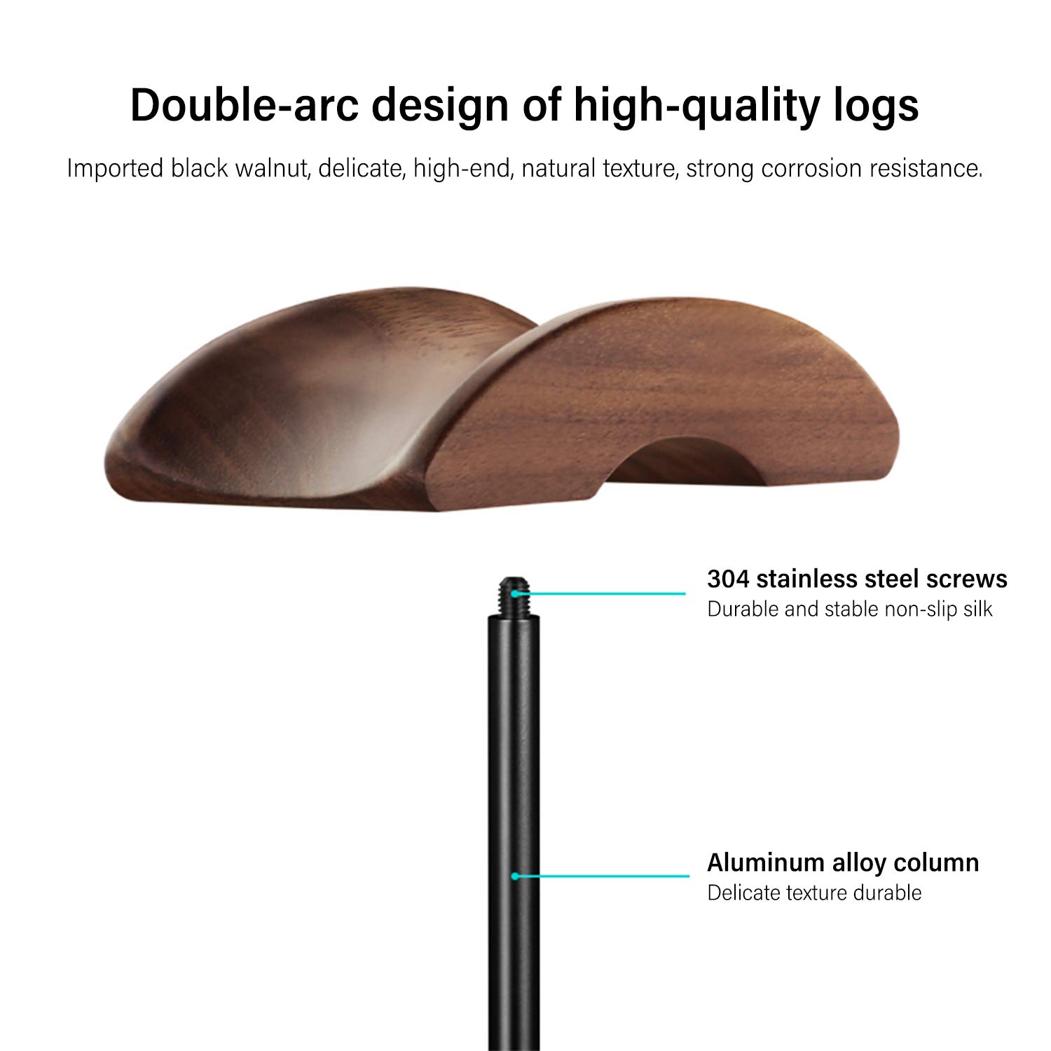 Foto 4 pulgar | Soporte Para Auriculares Qincoon De Madera De Nogal Y Aluminio Negro - Venta Internacional.