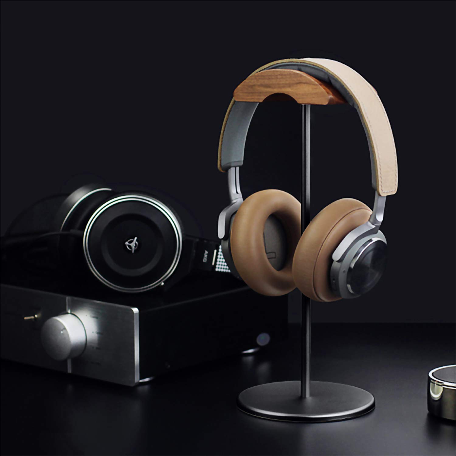 Foto 8 pulgar | Soporte Para Auriculares Qincoon De Madera De Nogal Y Aluminio Negro - Venta Internacional.