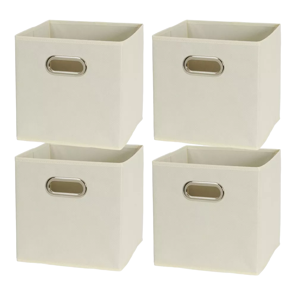 Cajas de Almacenamiento Belug de Tela Beige Plegables 4 Piezas