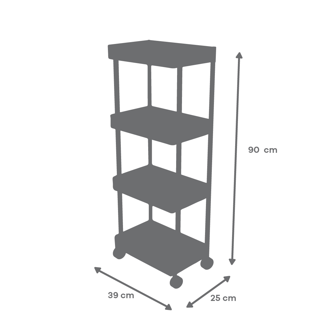 Foto 2 | Carro Organizador de 4 Niveles Gris 39 x 25 x 90 cm