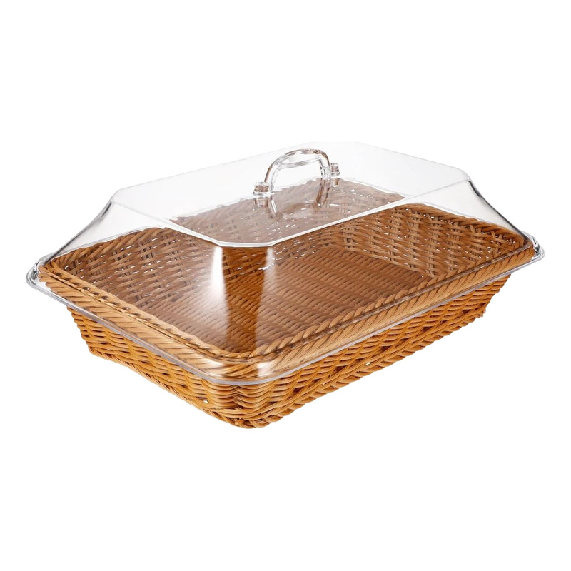 Foto 2 pulgar | Cesta Tejida Para Servir Pan Vegetal Con Tapa Acrílica - Venta Internacional.
