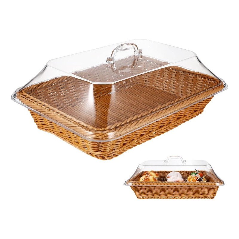 Foto 2 | Cesta Tejida Para Servir Pan Vegetal Con Tapa Acrílica - Venta Internacional.