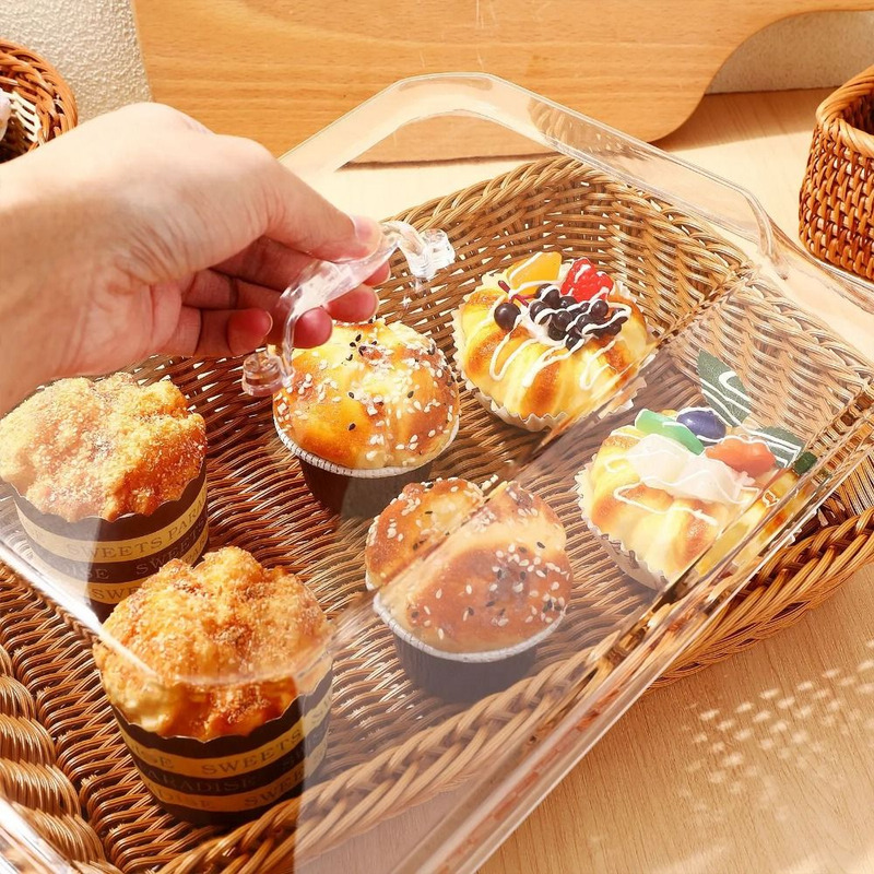 Foto 4 pulgar | Cesta Tejida Para Servir Pan Vegetal Con Tapa Acrílica - Venta Internacional.
