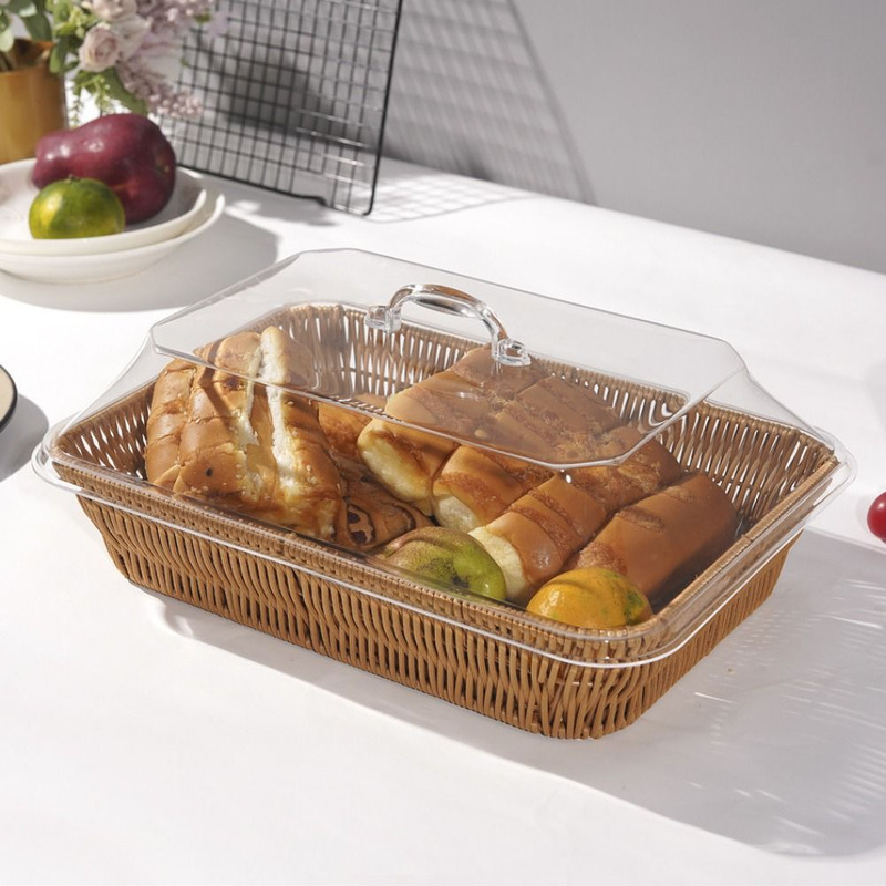 Foto 6 pulgar | Cesta Tejida Para Servir Pan Vegetal Con Tapa Acrílica - Venta Internacional.