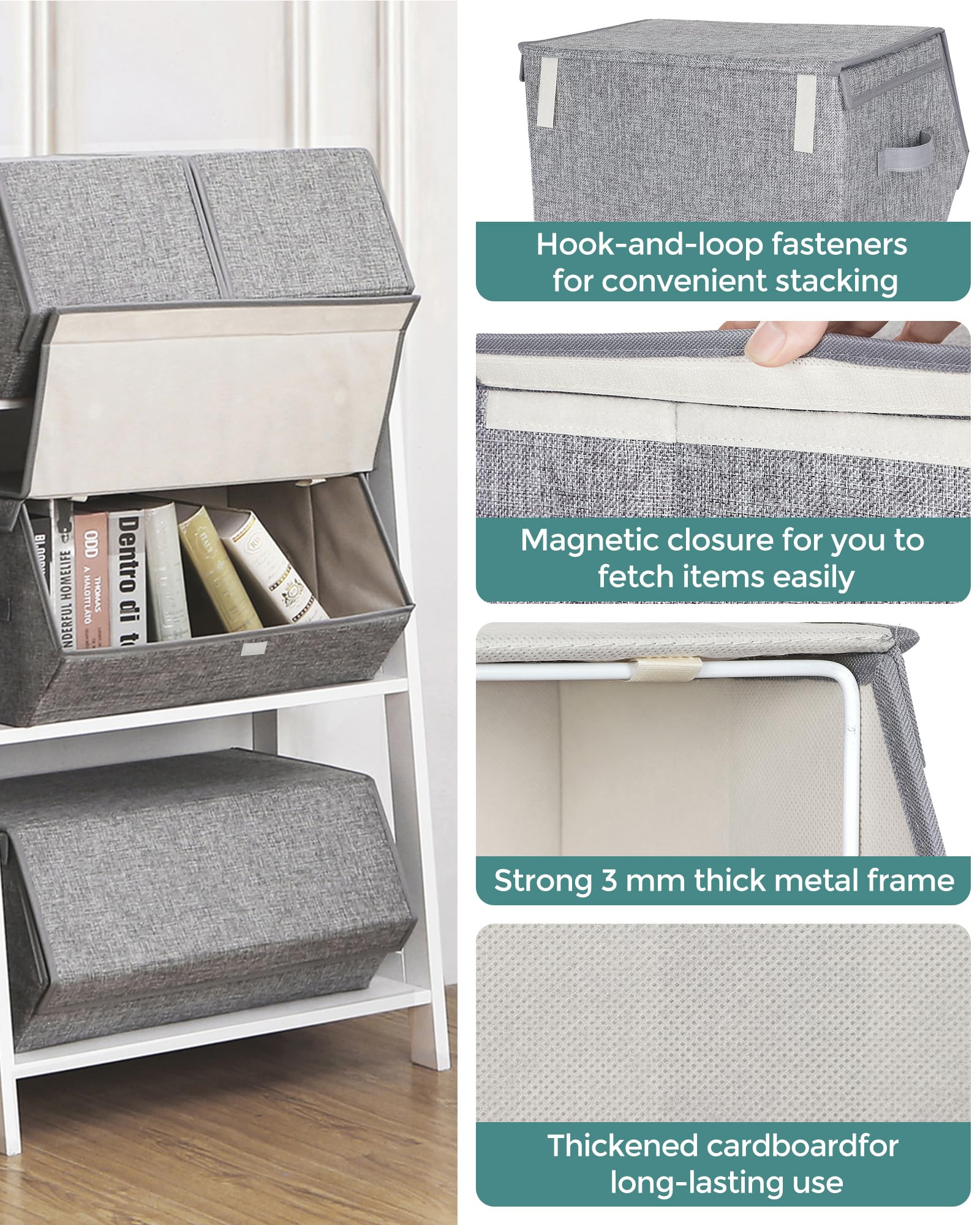 Foto 4 | Set De 4 Cubos Plegables Para Dormitorio Songmics, Color Gris