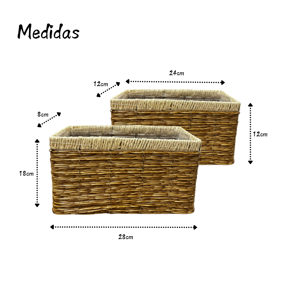 Foto 4 pulgar | Set 2 Cestas Decorativas Organizadora Mimbre Plastico Tejido