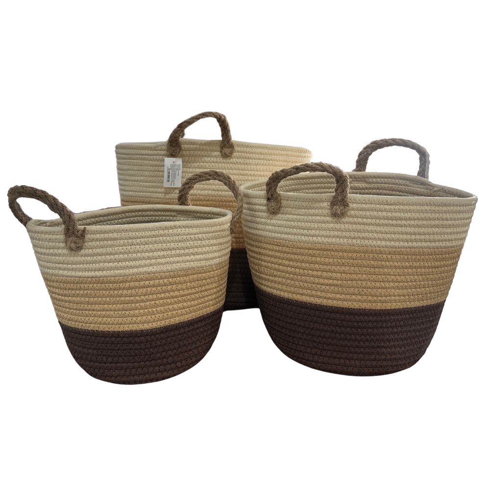 Set 3 Cestas Decorativas Organizadoras Algodón Tejido Con Asa