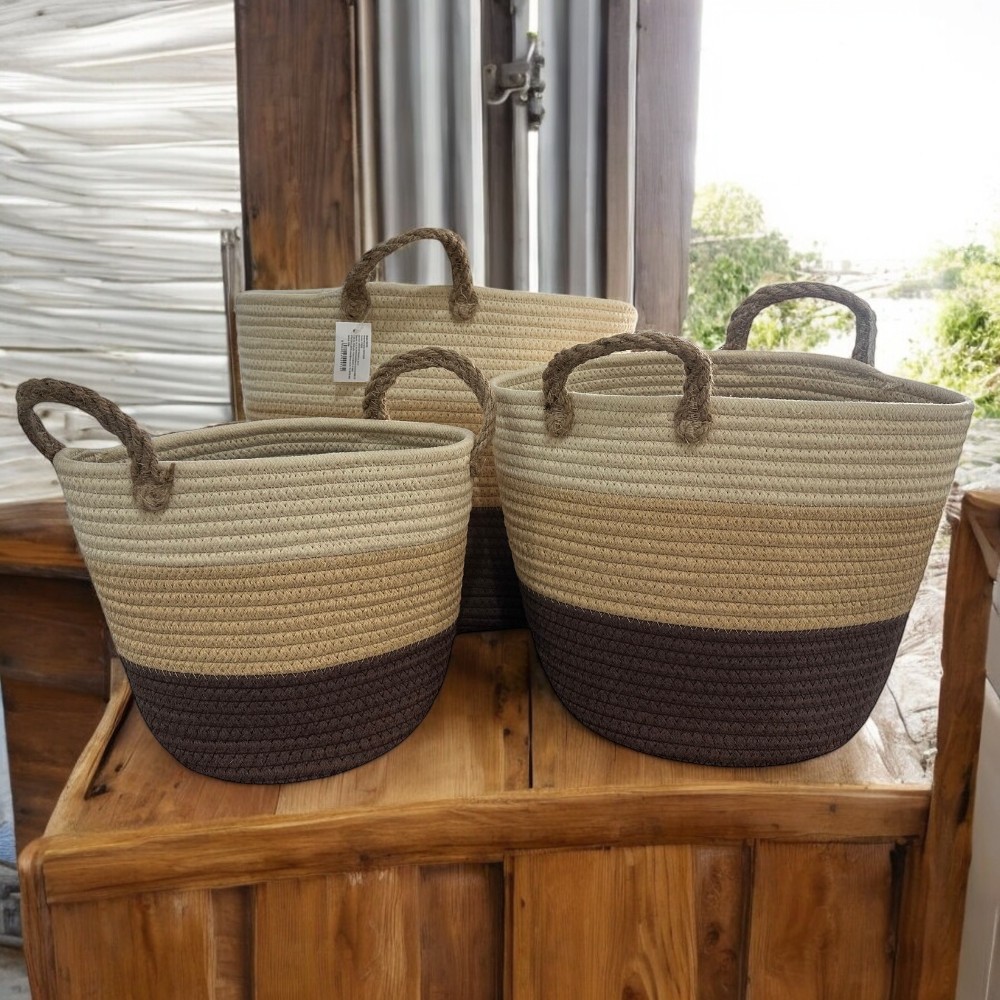 Foto 5 | Set 3 Cestas Decorativas Organizadoras Algodón Tejido Con Asa