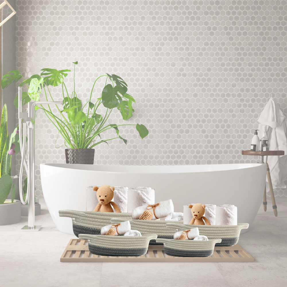 Foto 6 pulgar | Set De 5 Cestas Decorativas Organizadoras Tejido De Algodón Gris