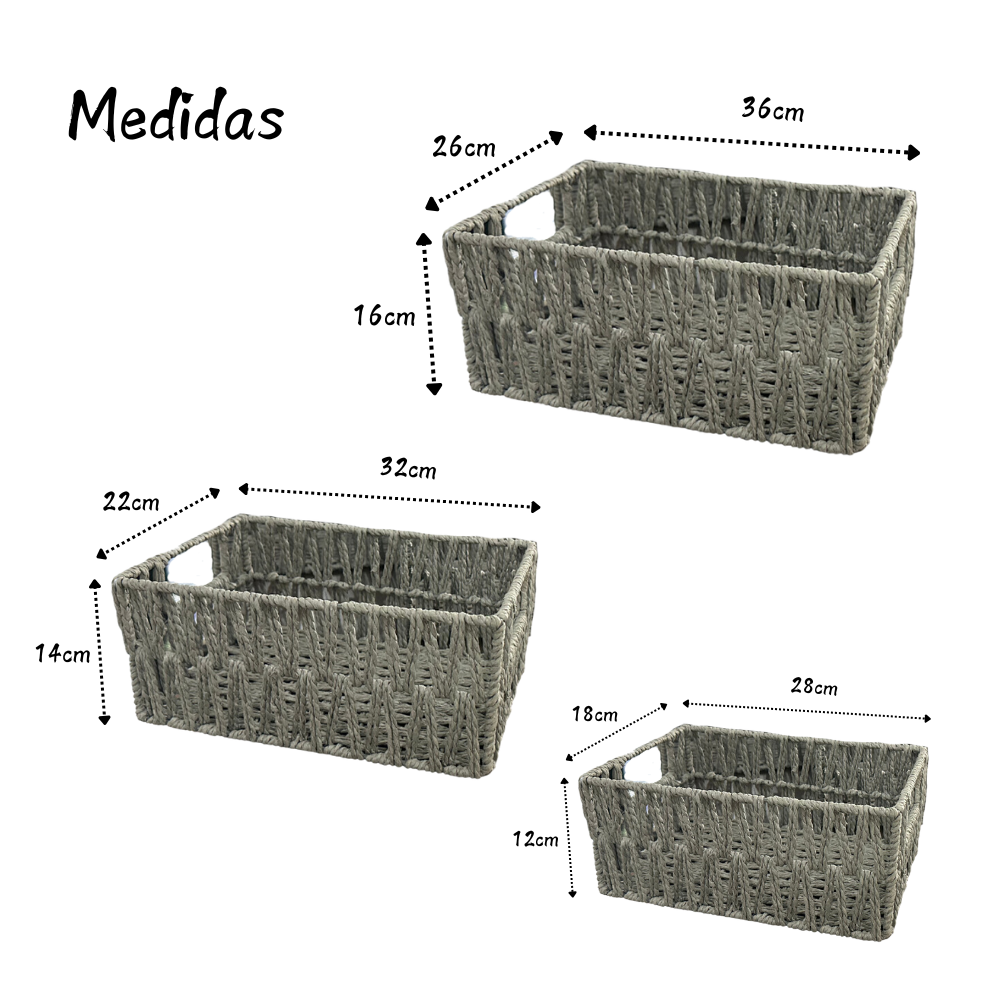 Foto 5 | Set 3 Cestas Organizadoras Rectangular Tejido Decorativas