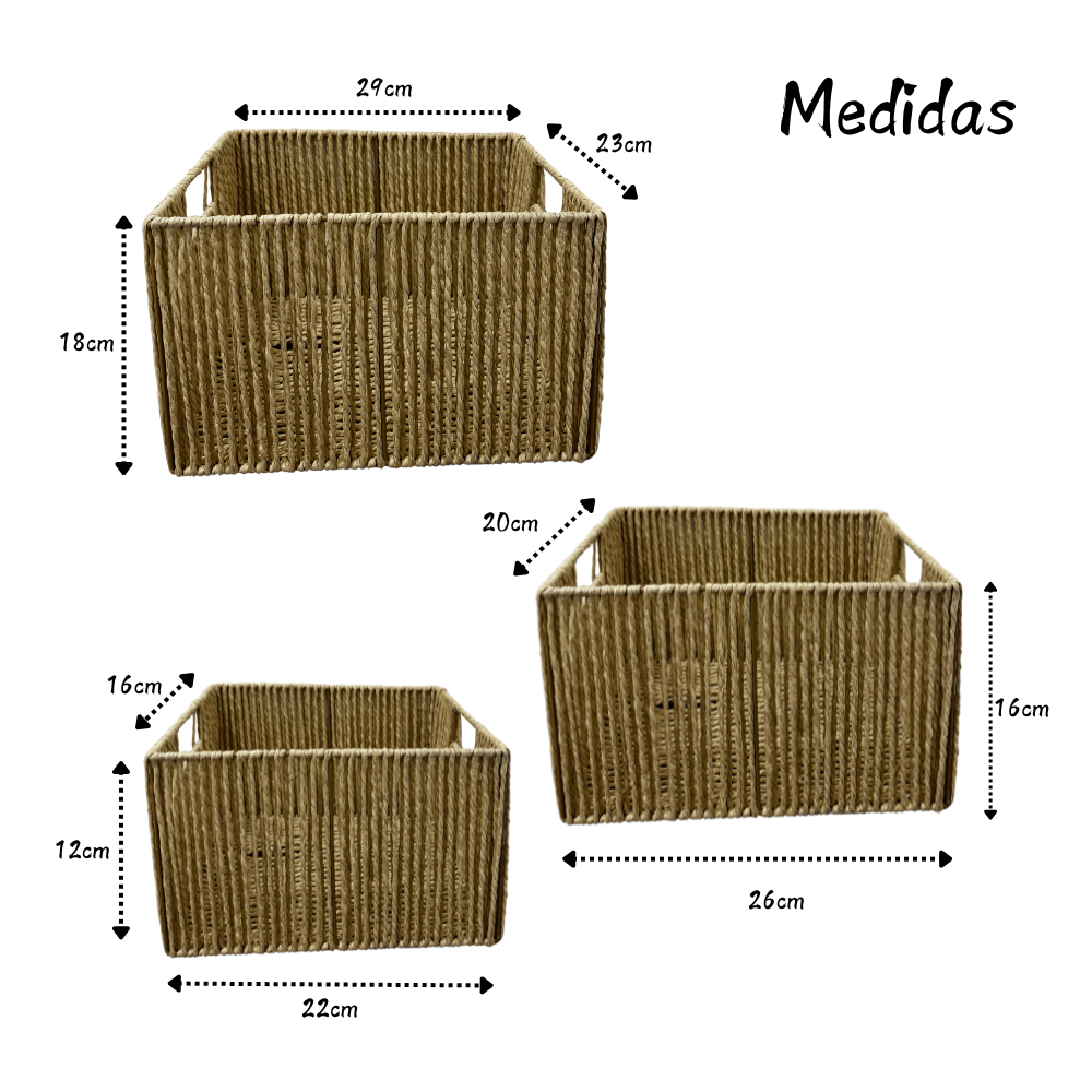 Foto 4 pulgar | Set 3 Cestas Organizadoras Tejida Beige Fibras Natural Decorativas