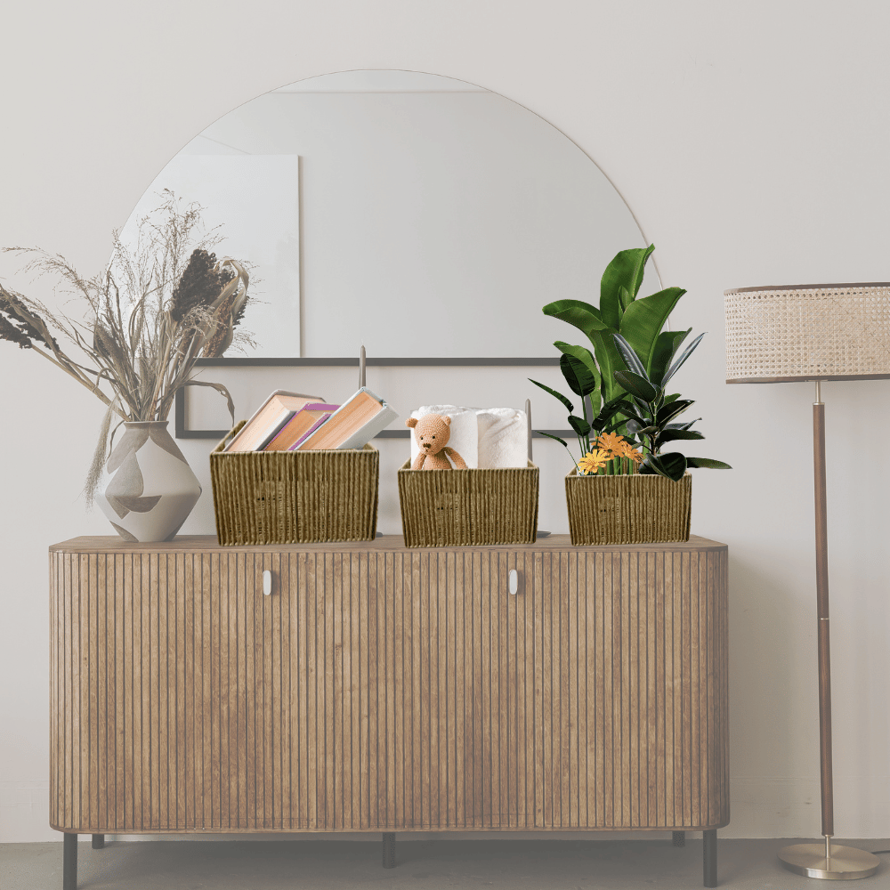 Foto 5 | Set 3 Cestas Organizadoras Tejida Beige Fibras Natural Decorativas