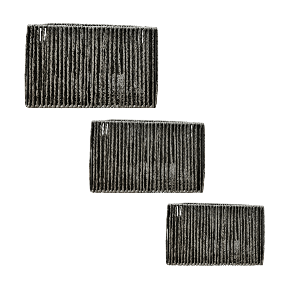 Set 3 Cestas Organizadoras Tejida Gris Fibras Natural Decorativas