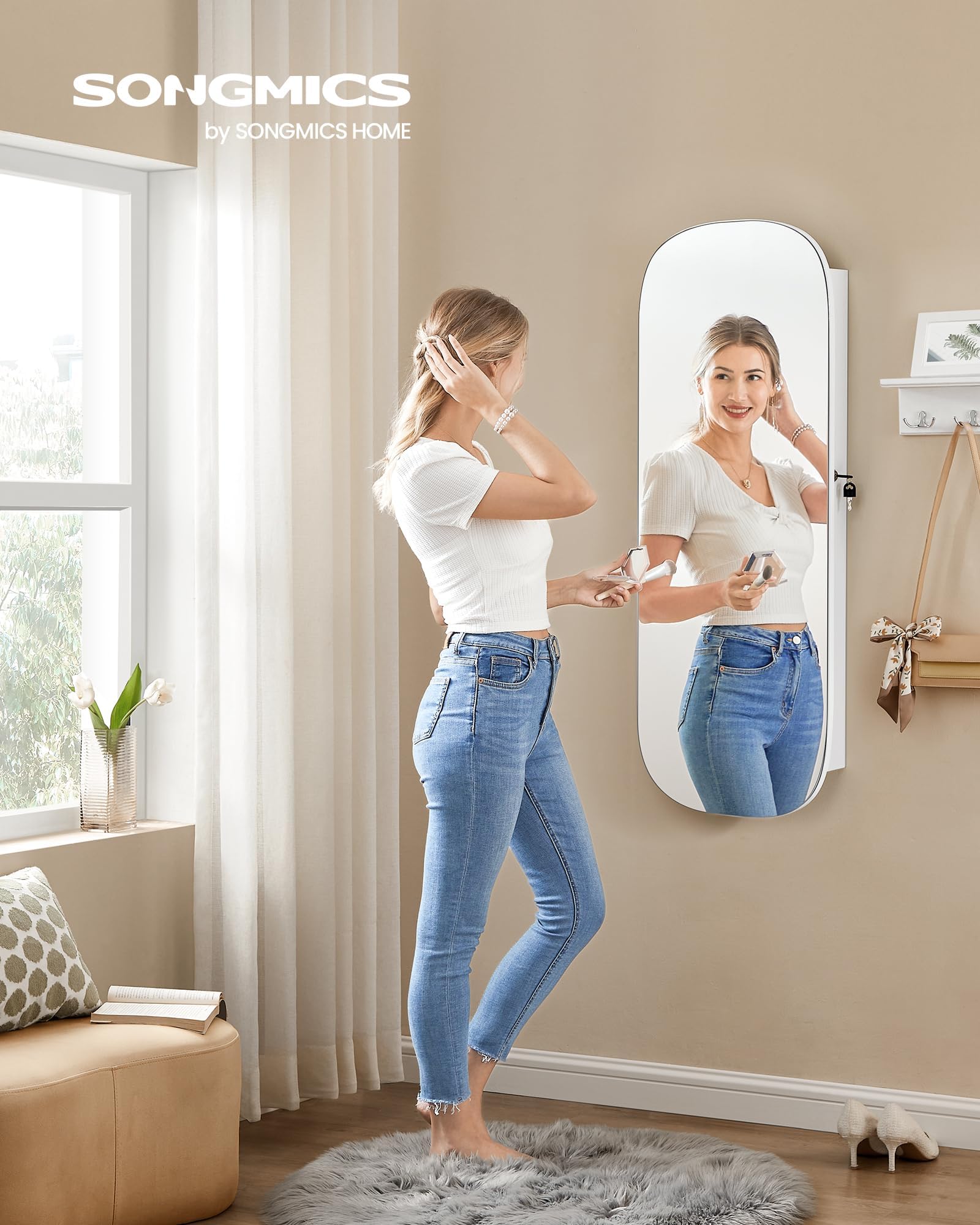 Foto 2 | Organizador De Joyas Songmics Led Montado En Pared/puerta Con Espejo - Venta Internacional.