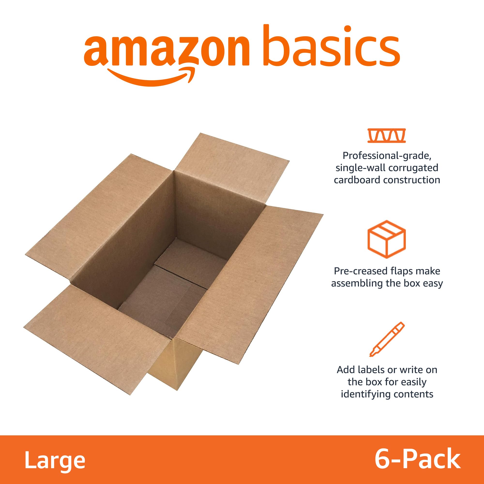 Foto 3 pulgar | Cajas De Mudanza Amazon Basics, Paquete De 6 Unidades, Grandes, 50 X 50 X 38 Cm, Color Marrón - Venta Internacional.