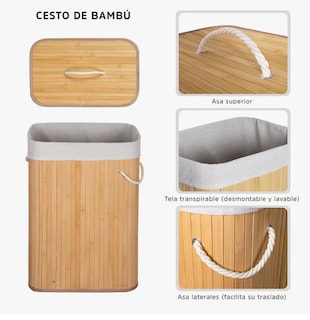 Foto 4 | Cesto Ropa Sucia Y Lavanderia Bambu Con Asas