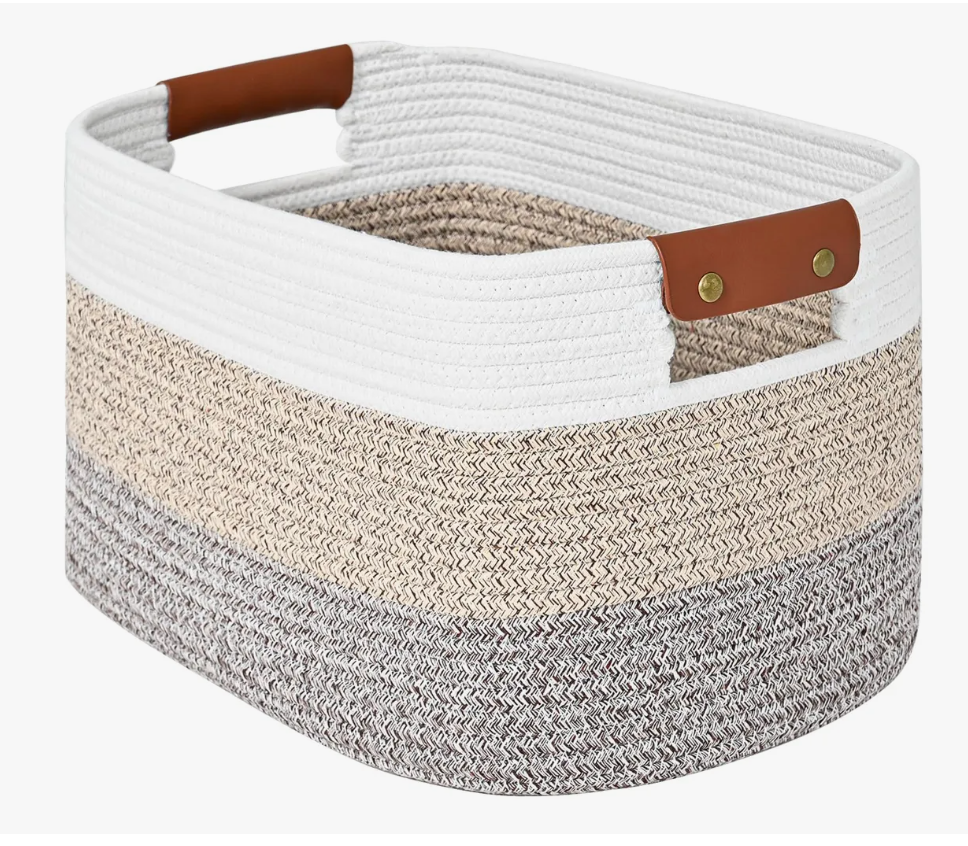 Foto 1 | Cesta de Almacenamiento Tejida Tucson Beige con Asas de Cuero