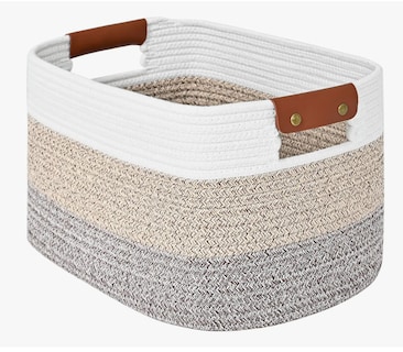 Foto 1 | Cesta de Almacenamiento Tejida Tucson Beige con Asas de Cuero