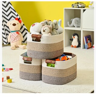 Foto 3 | Cesta de Almacenamiento Tejida Tucson Beige con Asas de Cuero