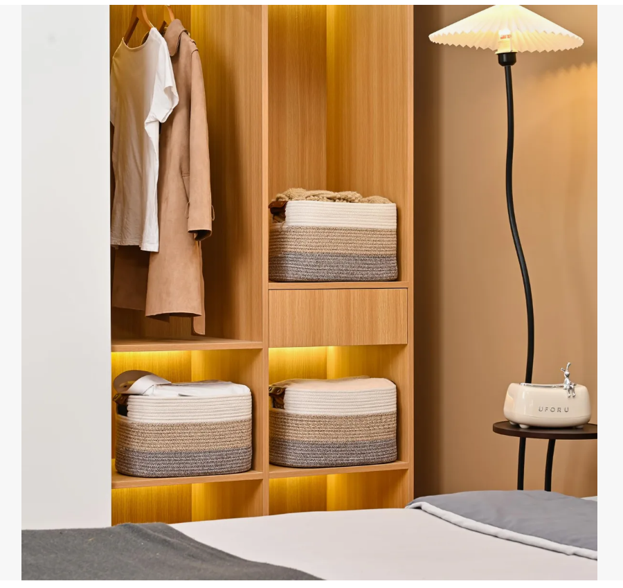 Foto 5 pulgar | Cesta de Almacenamiento Tejida Tucson Beige con Asas de Cuero