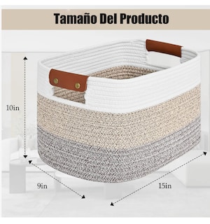 Foto 5 | Cesta de Almacenamiento Tejida Tucson Beige con Asas de Cuero