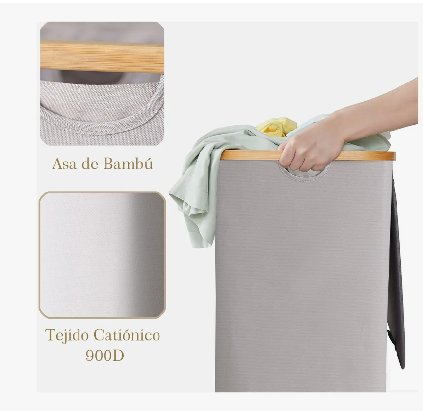 Foto 3 pulgar | Cesta de Ropa con Tapa y 3 Bolsas Grandes Plegables 160l