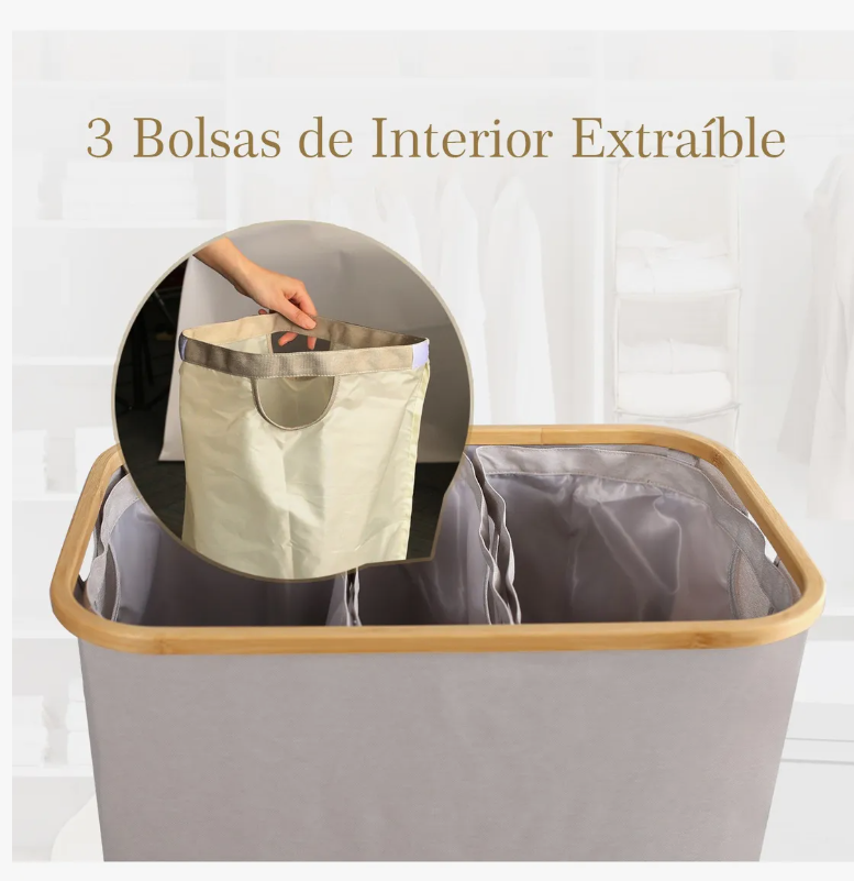 Foto 4 | Cesta de Ropa con Tapa y 3 Bolsas Grandes Plegables 160l