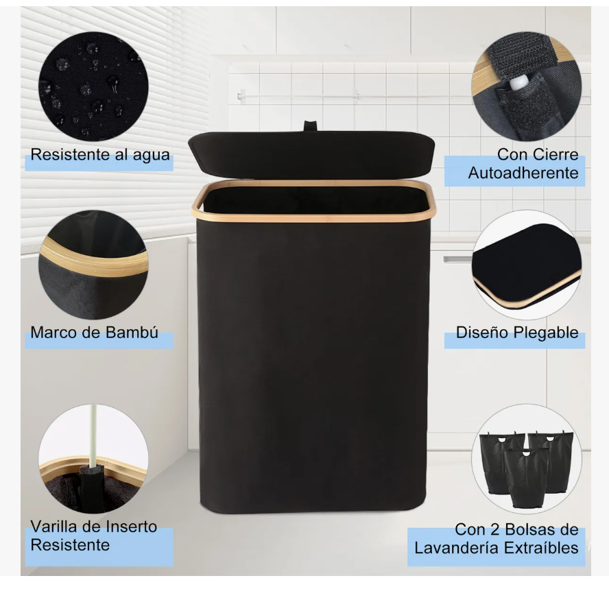 Foto 3 | Cesto de Ropa con Tapa y  3 Bolsas Plegable 160l