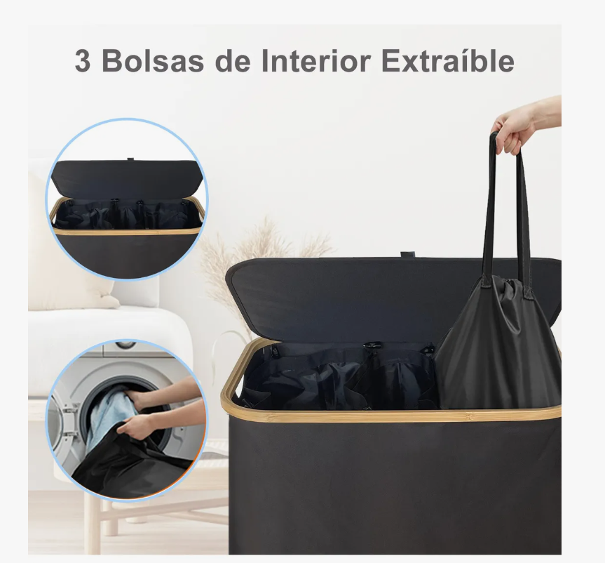 Foto 5 pulgar | Cesto de Ropa con Tapa y  3 Bolsas Plegable 160l