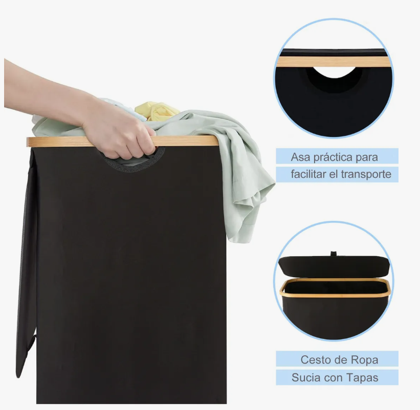 Foto 6 pulgar | Cesto de Ropa con Tapa y  3 Bolsas Plegable 160l