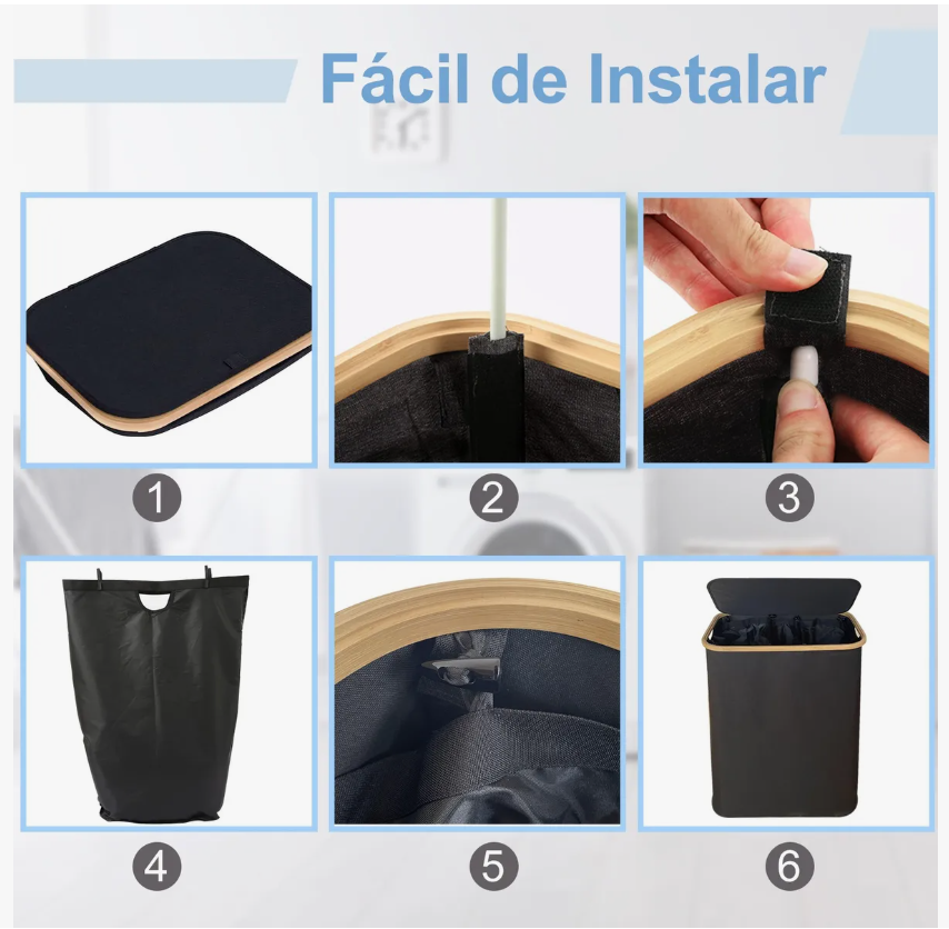 Foto 7 pulgar | Cesto de Ropa con Tapa y  3 Bolsas Plegable 160l