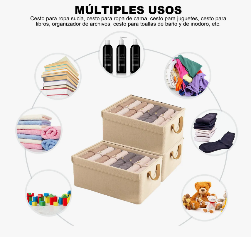 Foto 3 | Cajas Organizadoras De Tela Con Tapa Y Soporte De Acero 3pcs
