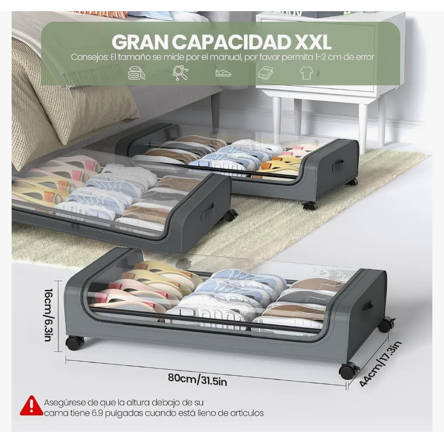 Foto 2 | Caja De Almacenamiento Para Zapatos Debajo De Cama Bolsa 3pc