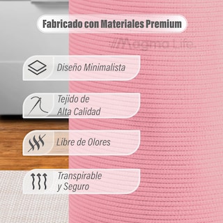 Foto 4 | Magma Life Cesta De Lavandería De Cuerda De Algodón, Plegable Y Duradera, Con Dos Asas Resistentes (color Rosa Claro)